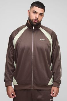 Plus Embroidered Regular Fit Track Jacket, Brown
