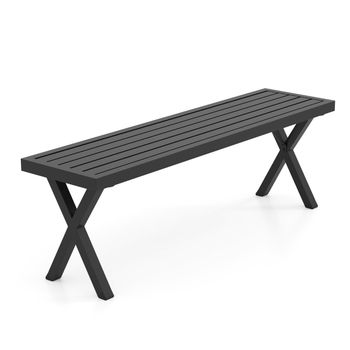Costway Banco de Metal para Patio para 2 Personas con Asiento de Listones y Patas en X 138 x 36 x 46 cm Negro