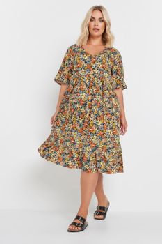 Yours Vestido Cintura Alta De Flores Naranjas , Mujer Curvy Y Tallas Grandes, Yours