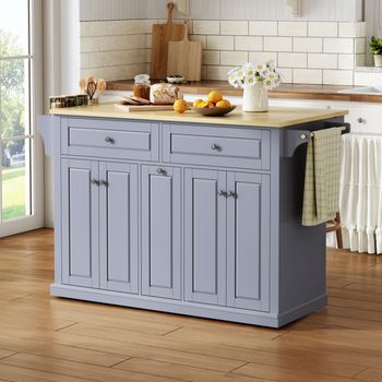 Isla De Cocina Móvil Con Encimera Plegable, 121 × 69 × 89 Cm, Cajones Y Ruedas Bloqueables