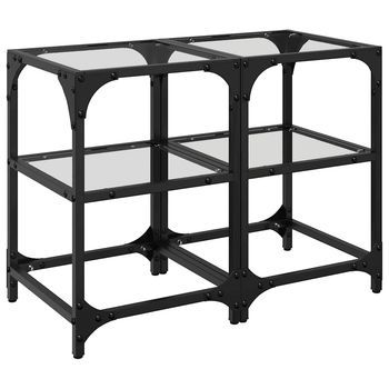 Mesa De Centro 30x30x45 Cm Madera Tratada, Acero Y Vidrio - Transparente