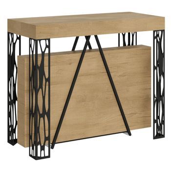 Consola Extensible 90x40/300 Cm Kerpa Roble Natural Estructura Antracita