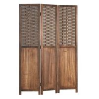 biombo separador de ambientes de 3 paneles en madera marron 175x132 cm par06079