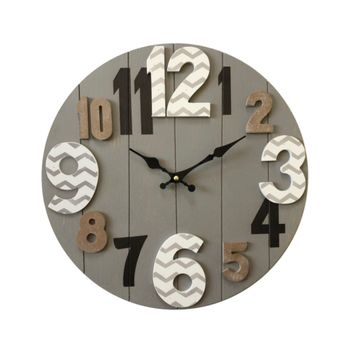 Reloj mural de madera con diseño banda gris y marrón d. 40 cm