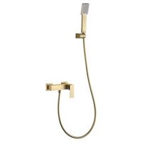 set de ducha oro cepillado en laton con tubo metalico 180 cm y mando cuadrado