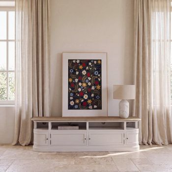 Mueble TV de pino macizo blanco con 2 cajones