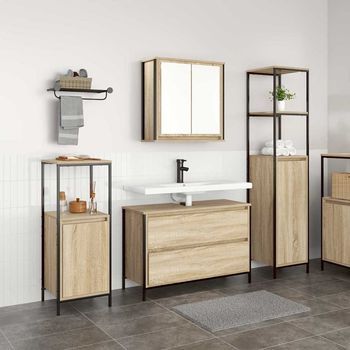 Vidaxl Juego De Muebles De Baño 3 Uds. Roble Sonoma 90 X 34,5 X 60 Cm
