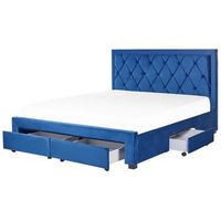 cama con almacenaje de terciopelo azul marino 180 x 200 cm cajones cabecero alto capitone glamuroso lievin
