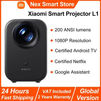 Xiaomi Smart Projector L1, 200 Lúmenes ISO Google TV, Resolución Física 1080p, Corrección Auto Keystone y Enfoque Automático, Audio Dolby