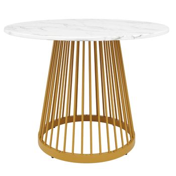 Mesa redonda blanca de comedor para 4 personas, mesa de cocina con tablero MDF y patas de metal, 80x80x76 cm, Blanco+Oro   Aosom España
