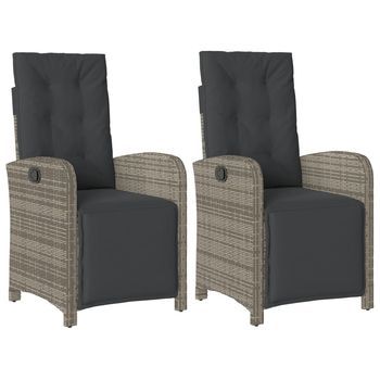 Pack 2 Uds Sillones Reclinables Jardín | Silla De Jardín | Silla De Exterior Con Reposapiés Ratán Pe Gris