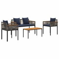 juego de muebles de exterior  mobiliario de jardin gris y azul marino ratan sintetico