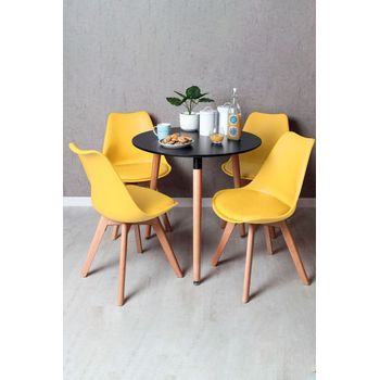 Conjunto Mesa Tower Redonda 80 Cm Negra Y Pack 4 Sillas Synk Basic - Amarillo