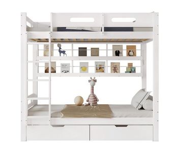Litera infantil de madera de pino 90x200cm con 2 cajones,blanco