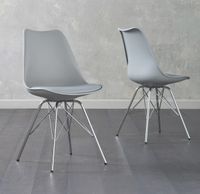 celine light grey faux leather chrome leg dining chairs - light grey