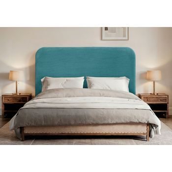Dhome Cabecero Turquesa Curvo Con Patas Tapizado En Pana 100cm Con Altura 125cm Para Pared Acústico Absorbente Cabezal Cama Dormitorio (turquesa, 100cm)