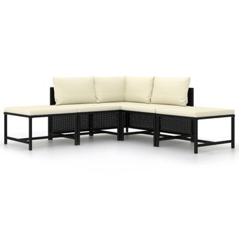 Conjunto De Sofás De Jardín 5 Uds | Mueble Jardin Mesa Y Sillas Y Cojines Ratán Sintético Negro Cfw873966