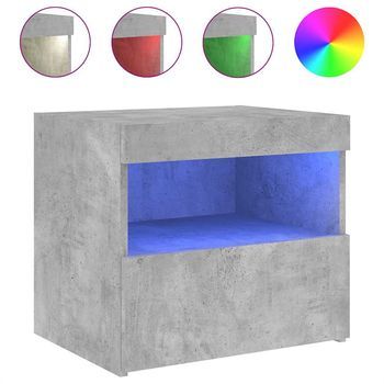 Mesita De Noche | Mesa Auxiliar | Mesilla Con Luces Led Gris Hormigón 50x40x45 Cm