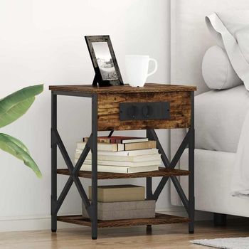 Mesita De Noche 2 Uds - Mueble Para Dormitorio - Madera Y Acero - Roble Ahumado (41x31x51cm)