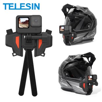 TELESIN-Correa de montaje para casco de motocicleta, soporte de barbilla frontal flotante para GoPro 13 12 11 10 9 DJI Osmo Action3 Insta360, accesorios