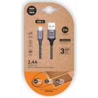 cable usb-c tech one tech tec2023 2m 24a trenzado nylon gris