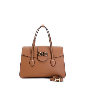 bolsa shopping con solapa, aplicación pinza pintada brown