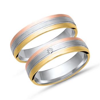 Alianzas oro 18 quilates tricolor con diamante