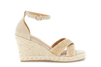 sandalias de cuña de rafia camel
