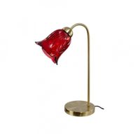 lampara de sobremesa de metal y cristal con cable textil rojo