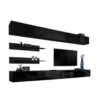 Conjunto De Muebles Colgantes Fly. Color Negro Mate Y Negro Brillante.