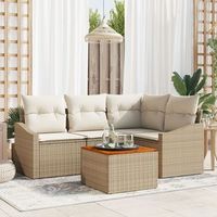 conjunto de sofa de jardin de 5 piezas con cojines beige ratan poliratan acacia v9414 unico  beige