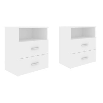 Pack 2 Uds Mesitas De Noche | Mesa Auxiliar | Mesilla Aglomerado Blanco 50x32x60 Cm