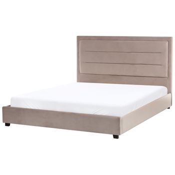 Cama De Agua De Terciopelo Gris Pardo 160 X 200 Cm Cabecero Acolchado Rouen