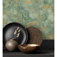 papel pintado vinilico efecto estuco verde en relieve con vetas metalizadas doradas - neptune stone texture 676356 de gaulan - rollo de 10 m x 106 m