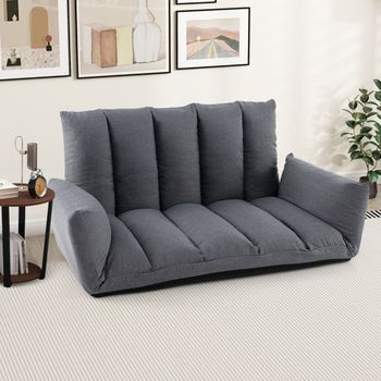 Sofá De Suelo Plegable Sillón Reclinable Tapizado Con Respaldo Y Reposabrazos Ajustables Asiento Acolchado Para Juegos Salón Dormitorio Gris