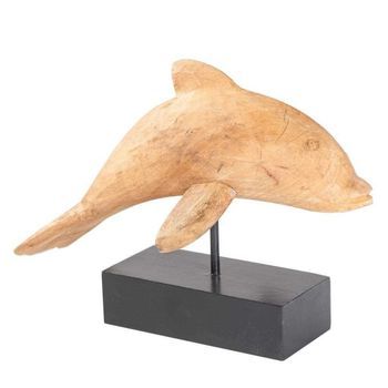 Figura De Delfin De Madera Con Soporte 35x17x27