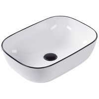 lavabo sobre encimera bano clasico ceramica brillante ovalado blanco con borde negro 46 x 33 cm xert