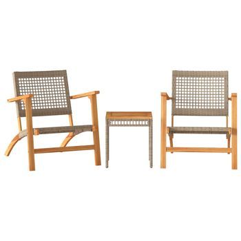 Juego De Bistró 3 Uds | Conjunto Mueble Jardin Mesa Y Sillas Ratán Pe Beige Y Madera Maciza Acacia