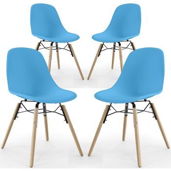 Silla De Comedor - Diseño Escandinavo - Patas De Madera - Pack De 4 - Skögur Azul