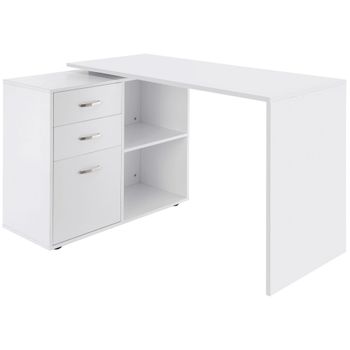 HOMCOM Mesa de Ordenador Escritorio Mesa Esquinera Oficina 2 Formas con 2 Estantes 3 Cajones Mesa de Despacho Escuela Estudio Madera Blanco   Aosom España