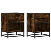 juego de 2 mesitas de noche - mesillas madera ingenieria roble ahumado 40x31x50 cm mc6093
