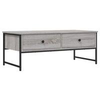 mesa de centro con dos cajones diseno industrial 101 x 49 x 395 cm madera de ingenieria y metal gris dec039969