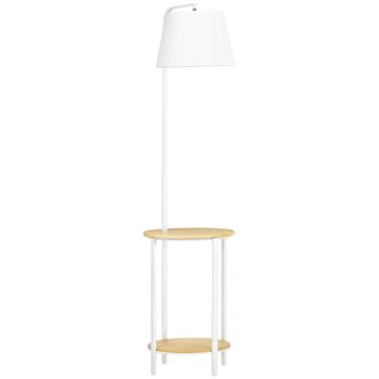 HOMCOM Lámpara de Pie Moderna con Mesita y Pantalla de Lino Interruptor de Pie Iluminación para Salón Dormitorio Ø37x162 cm Blanco   Aosom España