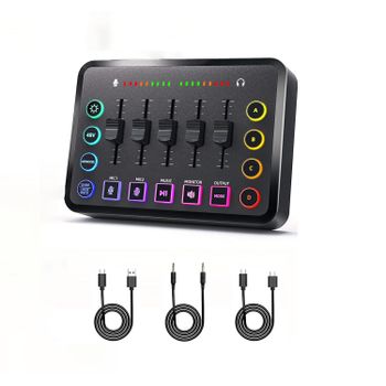 Mesa de Mezclas de Audio Profesional con Efectos de Sonido – Tarjeta de Sonido USB para Streaming, Podcast, Gaming y Grabación – Control de Volumen Independiente, 48V Phantom, Cancelación de Ruido,