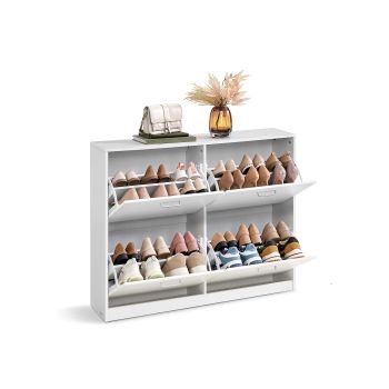 Zapatero de cuatro niveles con divisiones ajustables, Blanco Nieve / 24 x 105,5 x 82,7 cm