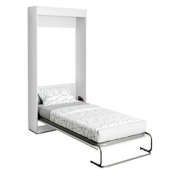 Cama Plegable Dormitorio Juvenil Cama De Invitados Abatible Vertical Color Blanco Mate 90x190 Cm