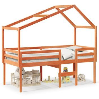 Cama Alta Con Techo Madera Maciza De Pino Marrón Cera 90x200 Cm Vidaxl