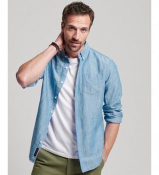 Superdry para hombre. M4010696A Camisa Studios En Lino Y Algodón Orgánico Con Cuello Abotonado azul (XXL), Casual, Manga larga