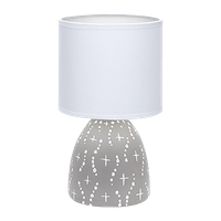 aigostar 197025 - lampara de ceramica de mesa cuerpo de diseno color gris con motivos blancos pantalla de tela color blanco casquillo e14 perfecta para el salon dormitorio o recibidor