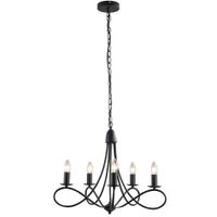homcom lampara de techo estilo rustico acero trenzado negro con 5 candelabros regulables y plegables 58 x 45cm   aosom espana